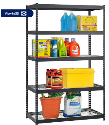Muscle Rack 48"W x 24"D x 72"H 5-Shelf Steel Freestanding Shelving Unit; 1,000 lbs. Capacity per Shelf; Black