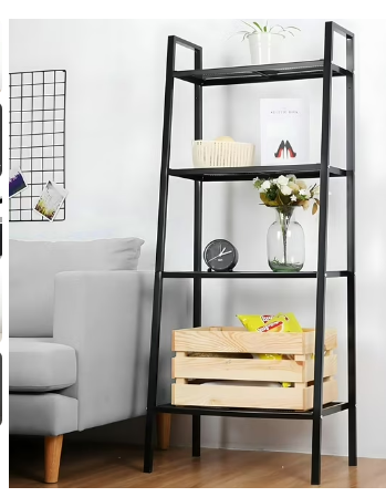 Baokaler Ladder Shelf, 4-Tier Metal Bookshelf Plant Flower Stand Storage Rack Industrial Organizer Modern Shelves Shelving Bookcase Metal Frame for Living Room Kitchen Office 23.6*13.8*57.9in Black
