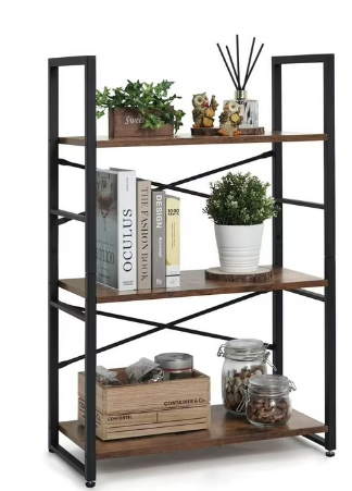 ONKER 3 Tier Small Bookshelf, 24 Inch Width Free Standing Shelf, Bookcase Shelf Storage Organizer, Industrial Book Shelves for Home Office, Living Room, Rustic Oak Vintage Shelves & Metal Frame