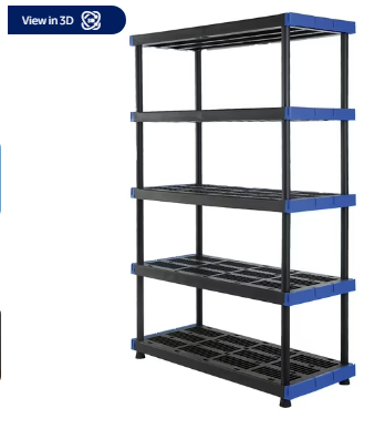Hart 5-Shelf Plastic Storage Shelf, 48" W x 20" D x 72" H, Holds up to 1000 lb Total Capacity, Black and Blue