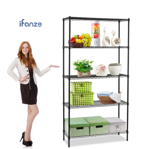 Qunler 5-Tier Storage Shelf Unit, 72"H x 36"L x 14"W Metal Wire Shelving Rack for Kitchen Garage Living Room, Adjustable Layer Height, 750lbs Capacity, Black
