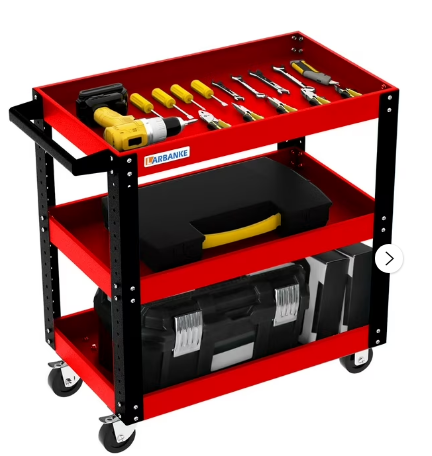 500-lb Industrial Rolling Tool Cart with 3 Adjustable Tiers - Garage/Warehouse/Shop/Home