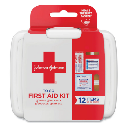 Johnson & Johnson® Red Cross® Mini First Aid To Go Kit, 12 Pieces, Plastic Case