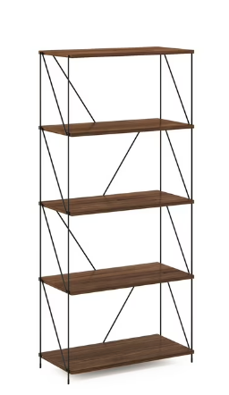 Furinno MP22015WNC Besi 5-Tier Industrial Multipurpose Shelf Display Rack with Metal Frame - Wide, Walnut Cove