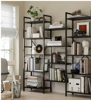 IRONCK 5 Tiers Industrial Bookcases and Bookshelves, Extra Large Iron Shelves for Home Office, Vintage Black
