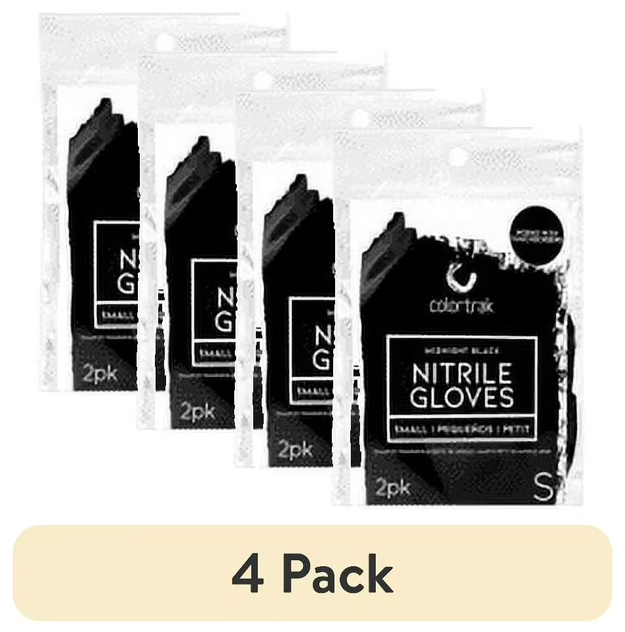 (4 pack) Colortrak Latex Free Nitrile Disposable Gloves Box, Small, Black, 2 Pack