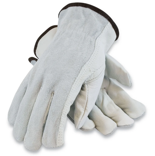 PIP Top-Grain Leather Drivers Gloves With Shoulder-Split Cowhide Leather Back, X-Large, Gray