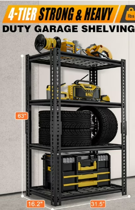 MOPHOTO Garage Shelving Heavy Duty Load 1600Lbs Storage Rack Shelf Adjustable 4-Tier Metal Garage Storage Shelves Industrial Shelving for Basement Warehouse 32" W x 16.2" D x 63" H, 1 Pack