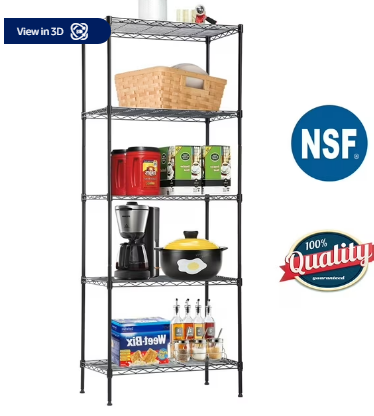 FDW Heavy Duty 24"W x 14"D x 60"H 5-Shelf Metal Freestanding Shelves, Black