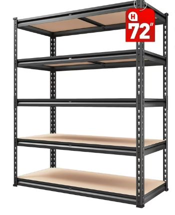 5-level garage storage rack, industrial style, 72 "high x 35.5" wide x 15.8 "deep, 2,000 lb capacity, adjustable height, separable shelving
