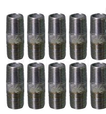 Supply Giant 3" x 6", Steel Pipe, pre cut Industrial Pipe, Threaded Pipe Nipples and Fittings, Build Vintage DIY Furniture, Galvanized (Pack Of 10)