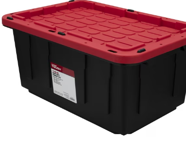 Hyper Tough Storage Bin, 17 Gallon Plastic Storage Container with Snap-On Lid, Black and Red