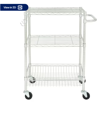 Hyper Tough 3-Tier New Multipurpose Rolling Cart for Adult, Chrome Color, 495lbs Load Capacity