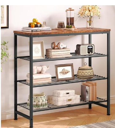 HEFPTURE SpatialMaster 3-Tier Modern Storage Shelf – Metal Frame with Rustic Wood Top, Open Shelving Unit for Kitchen, Entryway, or Living Room